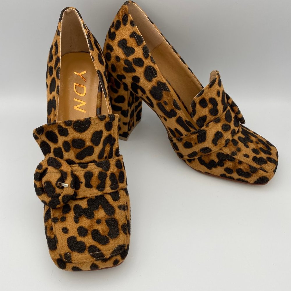 ❤️Sold❤️Chunky Leopard High Heel Square Toe Size 8 - Picture 2 of 4